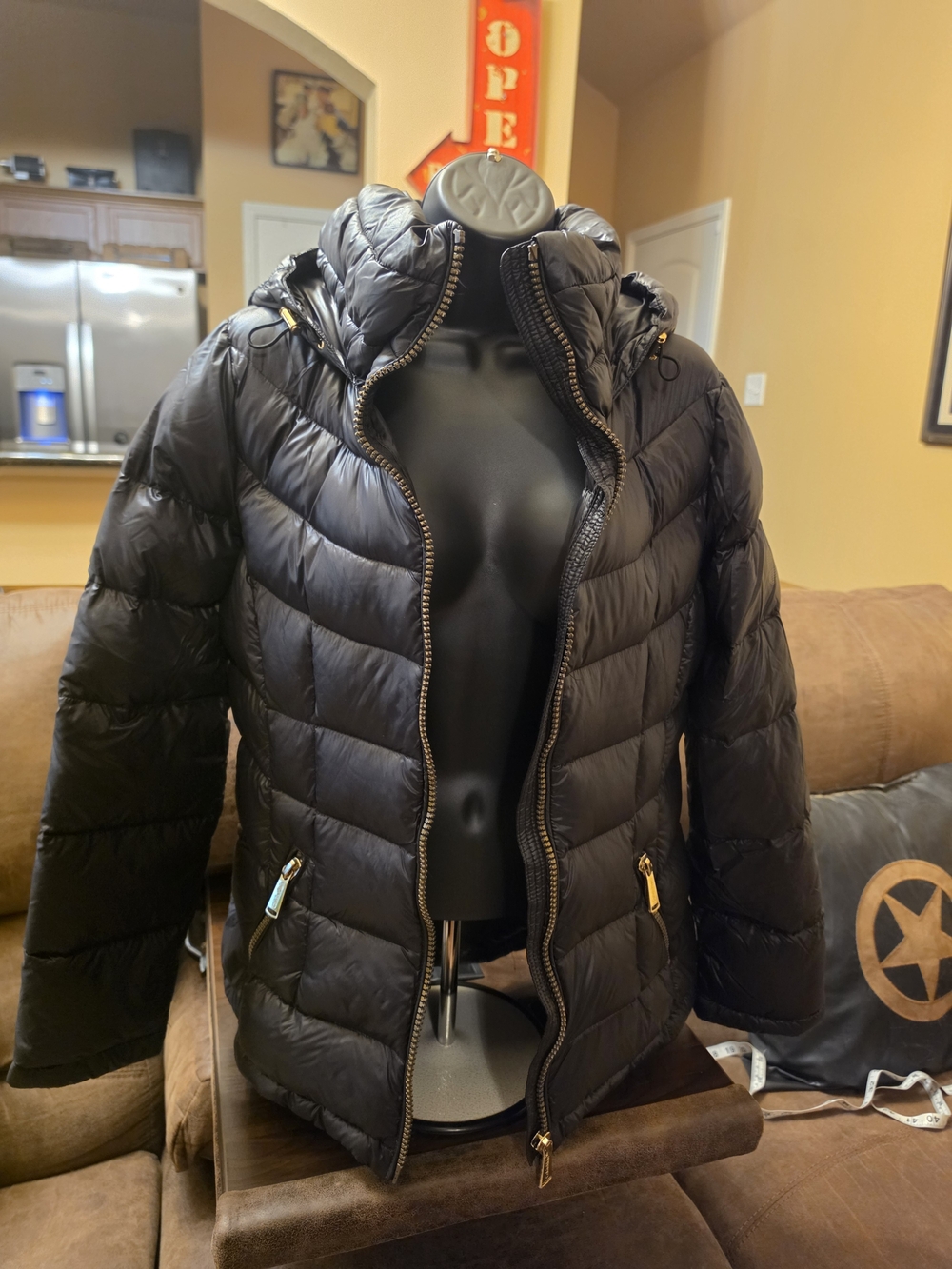 Calvin Klein Black Quilted Hooded Puffer Jacket Sz M